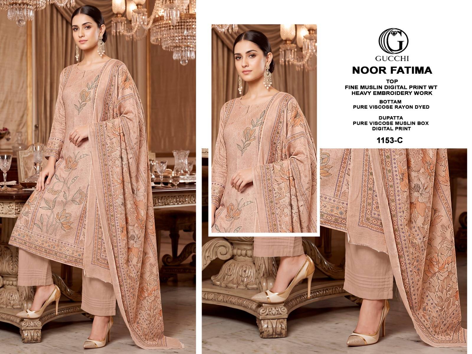 NOOR FATIMA VOL 1153 BY GUCCHI Stylish Beautiful Colourful Pure Viscose Muslin Dresses At Wholesale Price